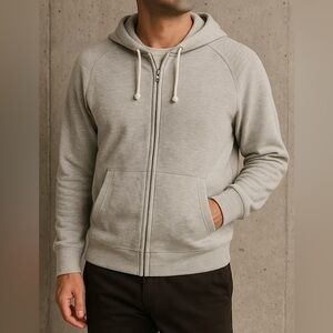 Muji Gray Full-Zip Hoodie – Men’s Medium – Minimalist Everyday Essential